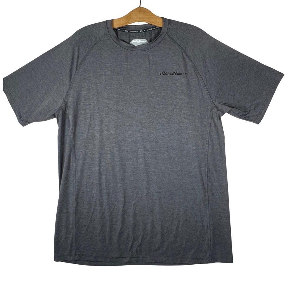 Eddie Bauer Mens Swim Rash Guard Shirt‎ Charcoal Grey Heathered L Short Sleeve